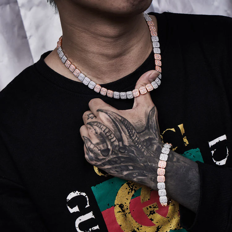 10mm Two-Tone Halo Baguette Link Chain - Image 4