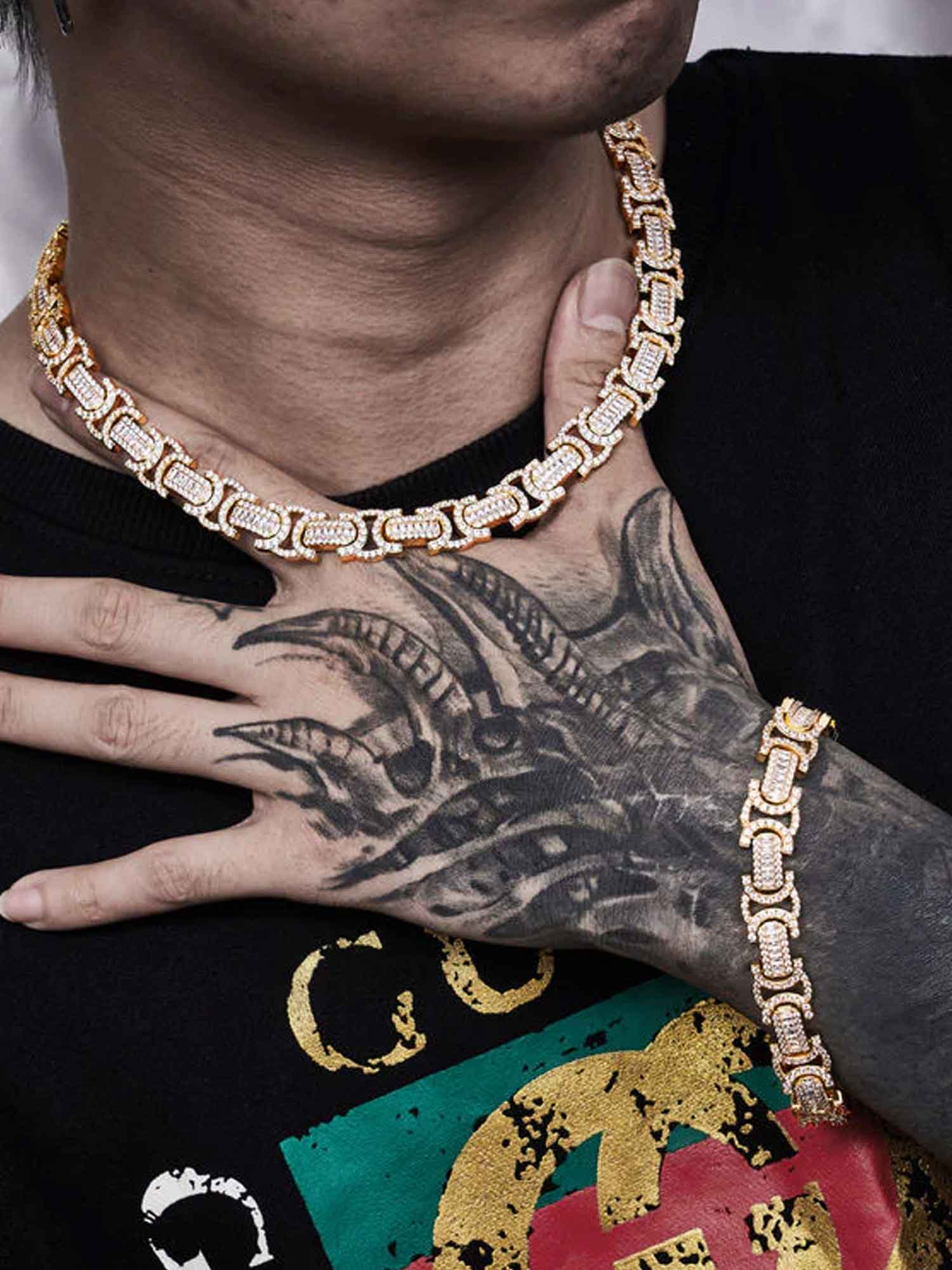 12mm Byzantine Link Chain in Yellow Gold - Image 5