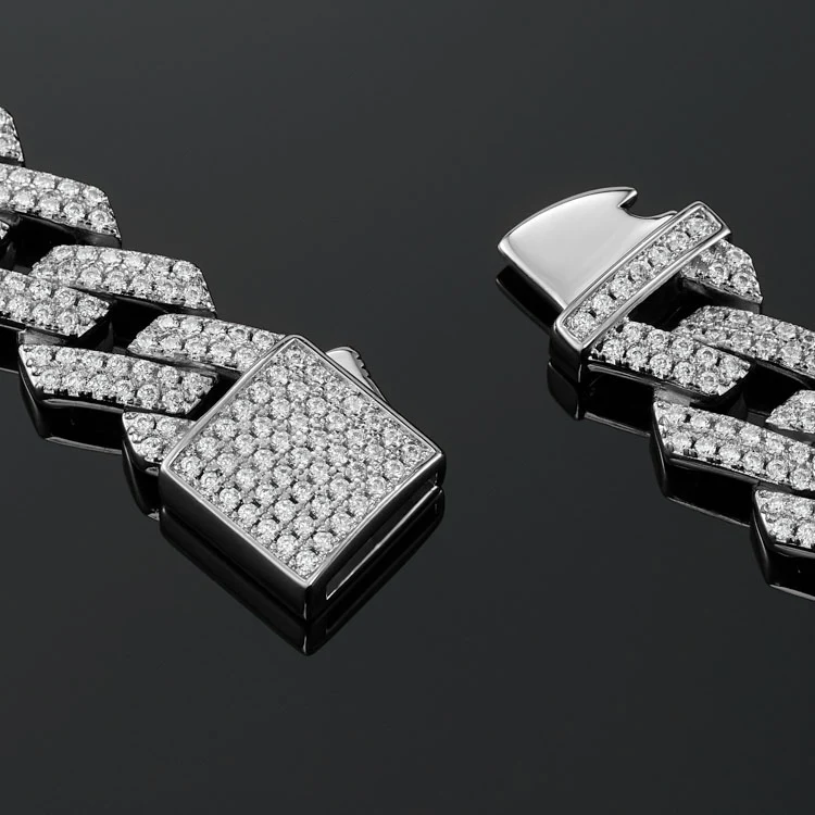 12mm Prong Cuban Link Bracelet in White Gold - Image 3