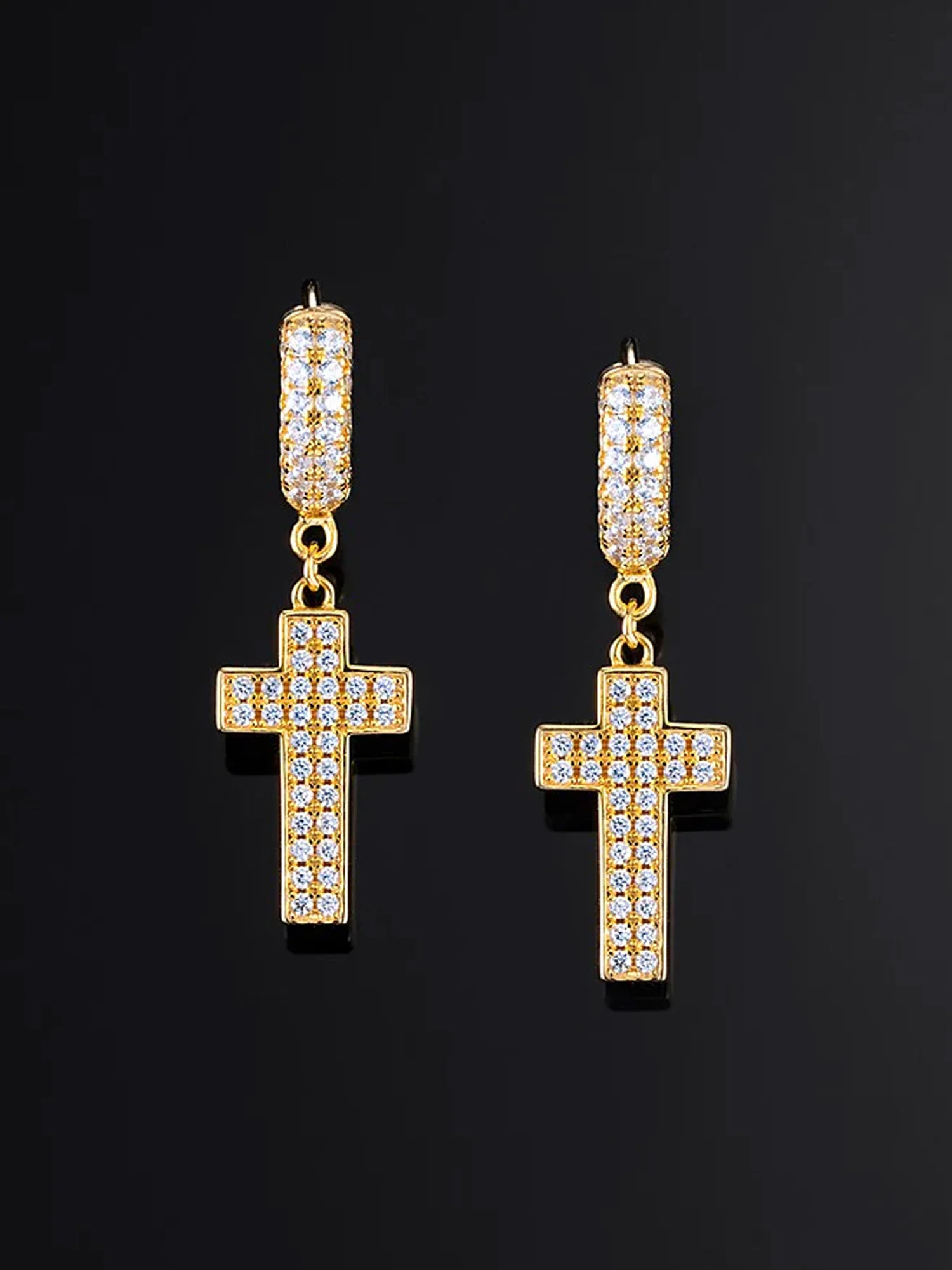 925 Sterling Silver Double Sided-drill Cross Earrings with Small Hoop - Image 3