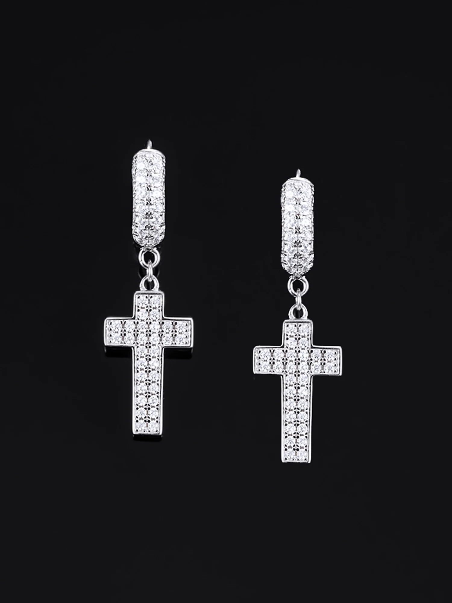 925 Sterling Silver Double Sided-drill Cross Earrings with Small Hoop - Image 4