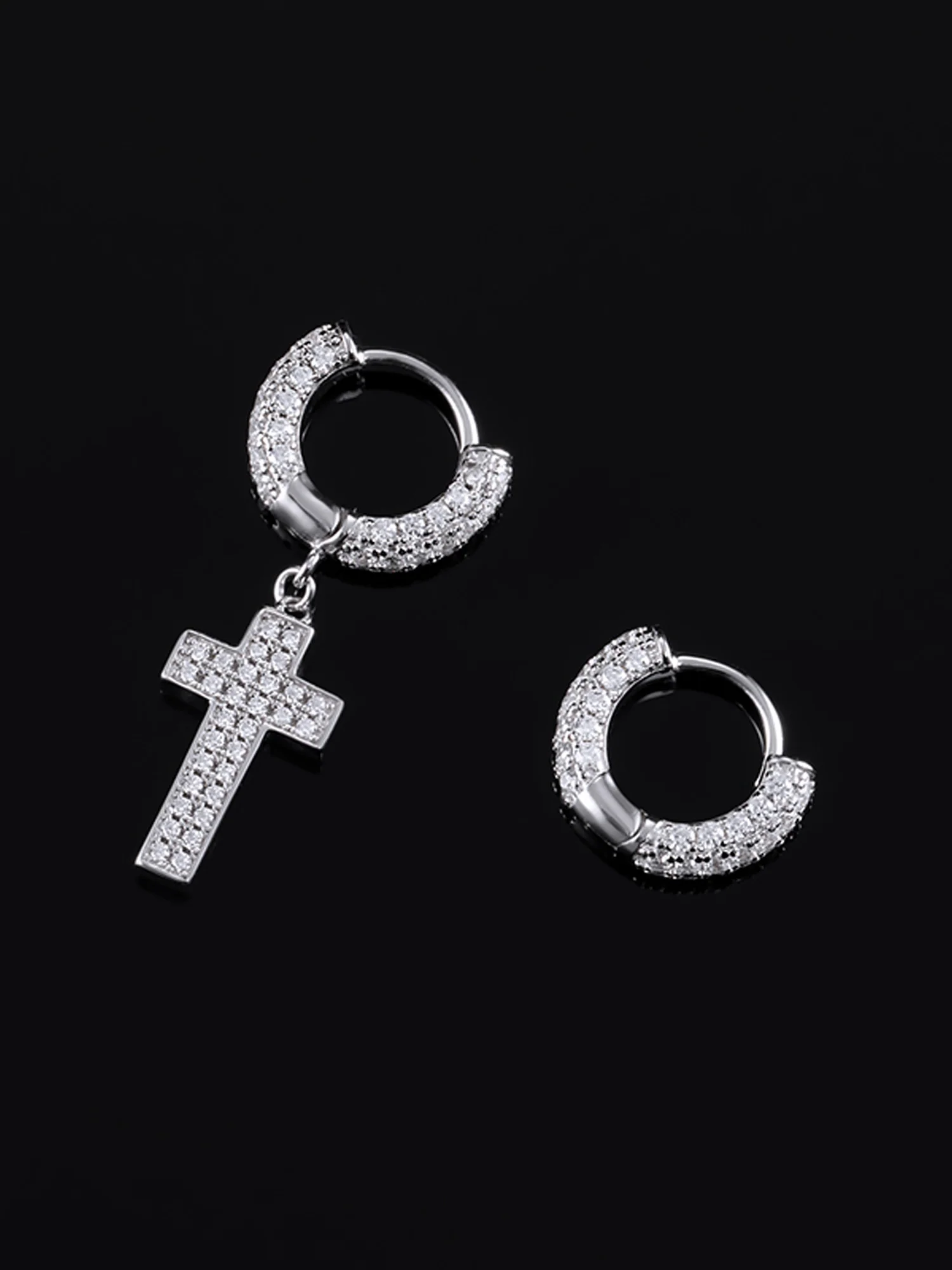 925 Sterling Silver Double Sided-drill Cross Earrings with Small Hoop - Image 5