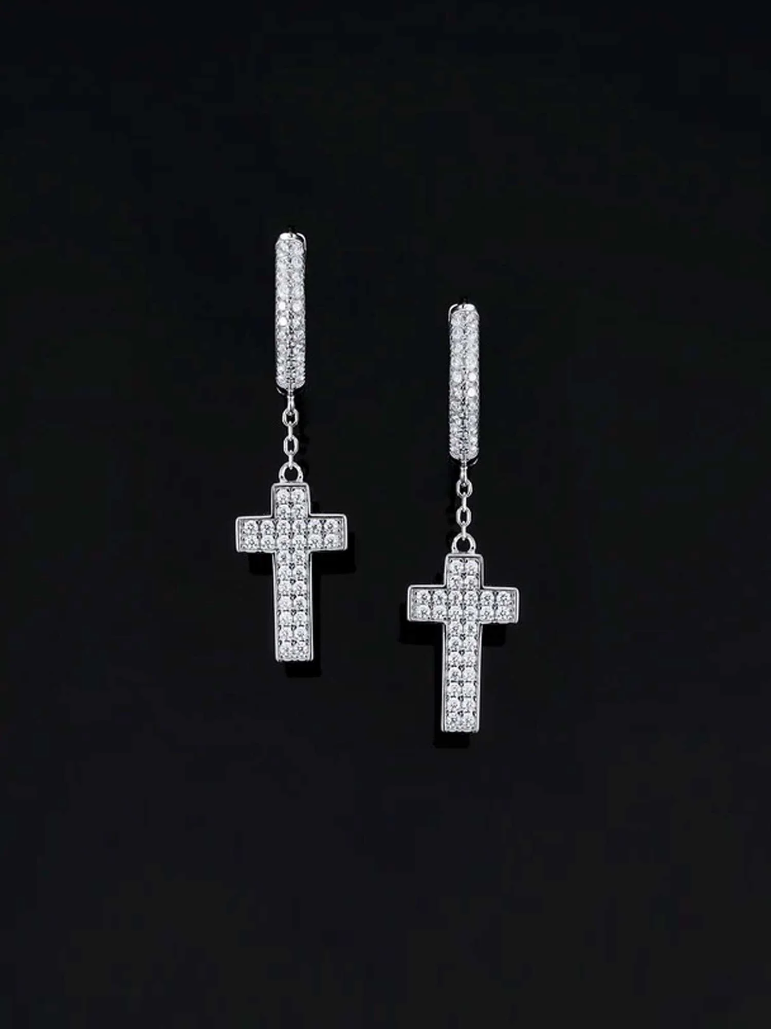 925 Sterling Silver Cross Earrings with  Double-sided drill - Image 3